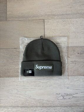 Supreme Olive Beanie with White Supreme Patch